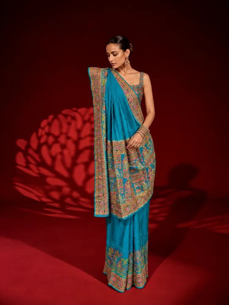 Teal Blue Art Silk Saree-2