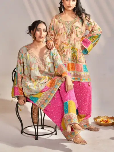 Embroidered Kurta Farshi Salwar Set with Dupatta - 6
