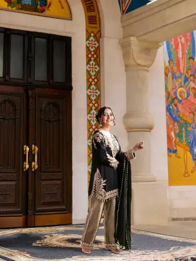 Heavy Embroidered Kurta Palazzo Set with Dupatta - 1