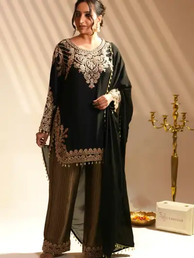 HEAVY EMBROIDERED KURTA PALAZZO SET WITH DUPATTA - 2