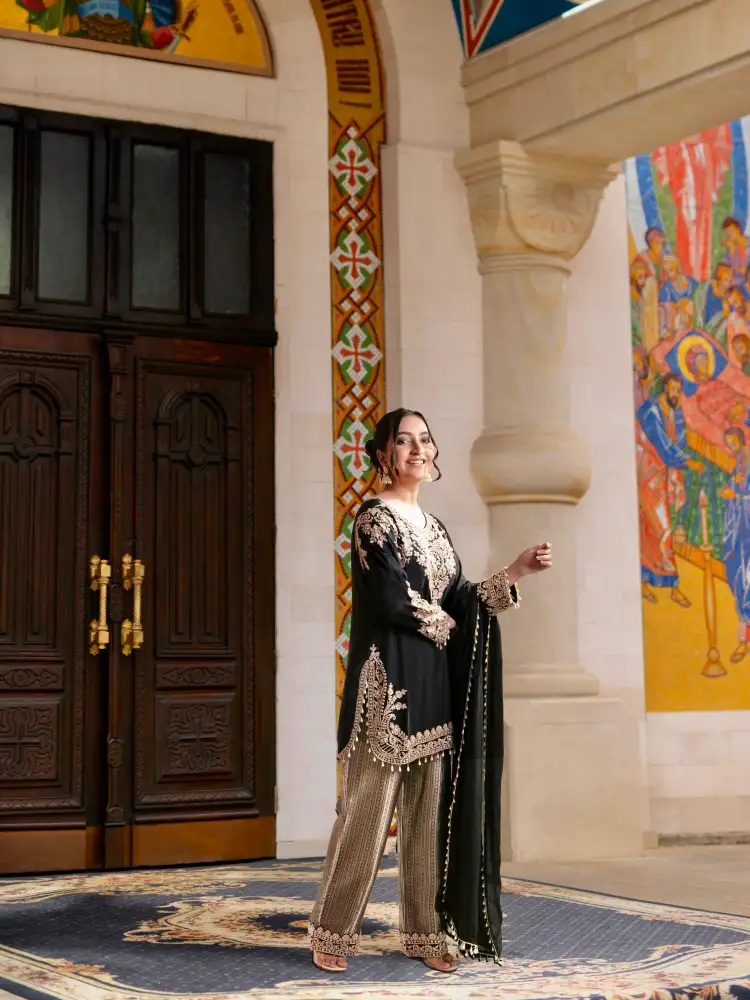 Heavy Embroidered Kurta Palazzo Set with Dupatta - View 1