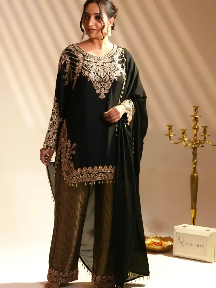 Heavy Embroidered Kurta Palazzo Set with Dupatta - Image 2