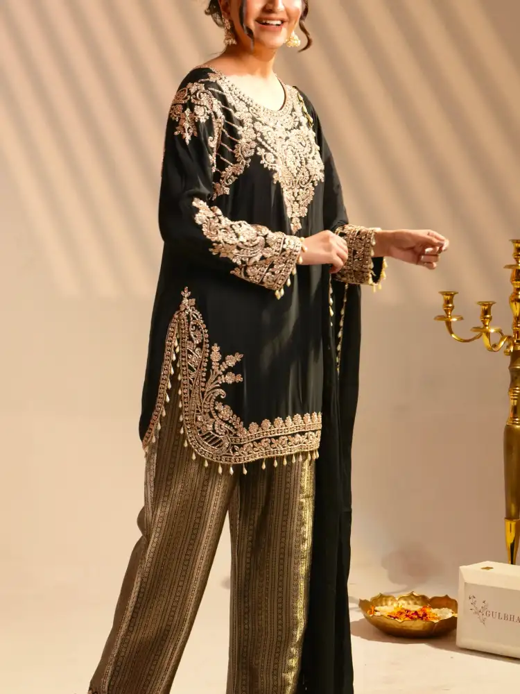 Heavy Embroidered Kurta Palazzo Set with Dupatta thumbnail 5