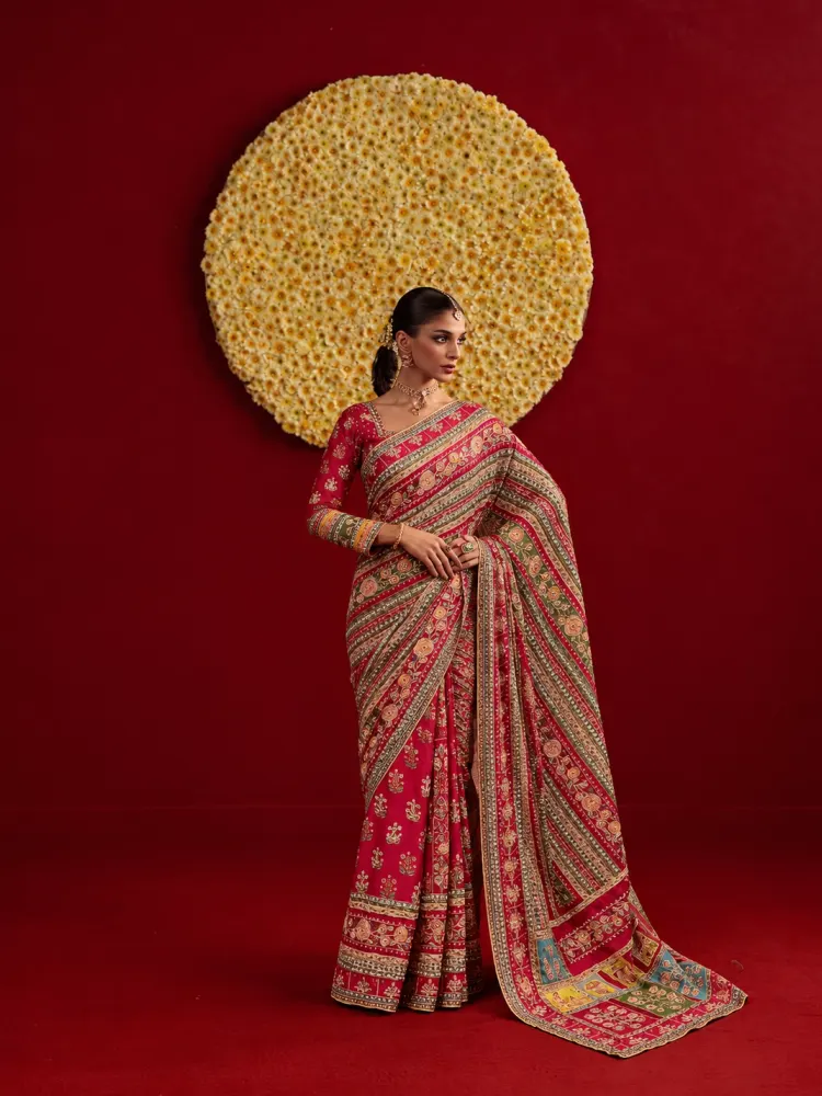 Multicolour Chinon Festive Saree-0