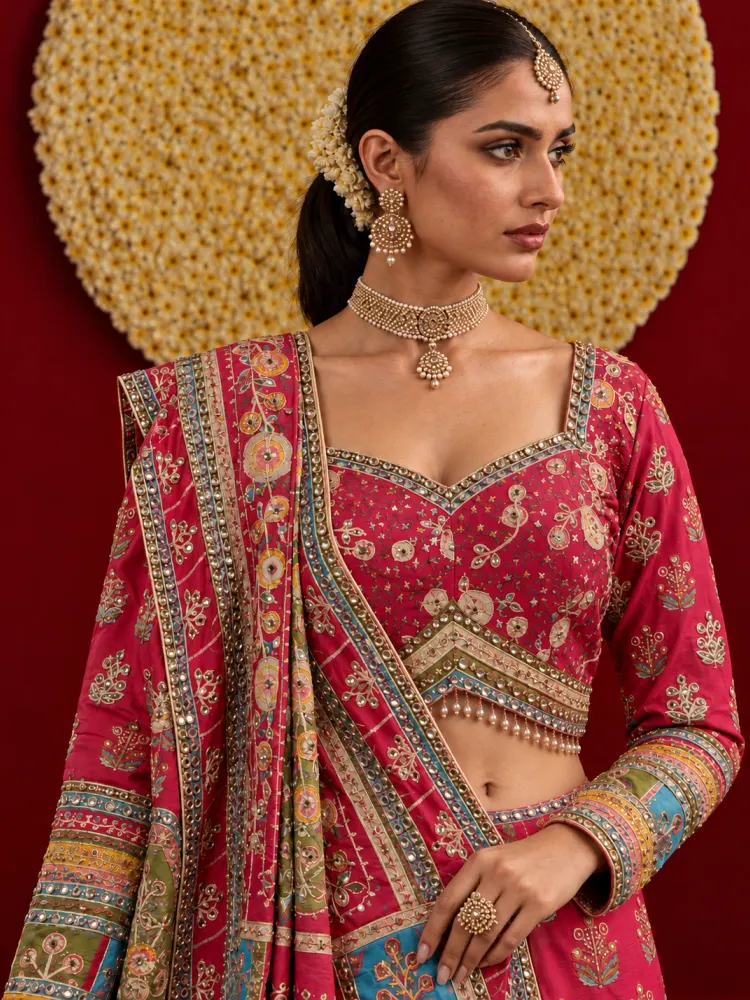 Multicolour Chinon Festive Saree-3