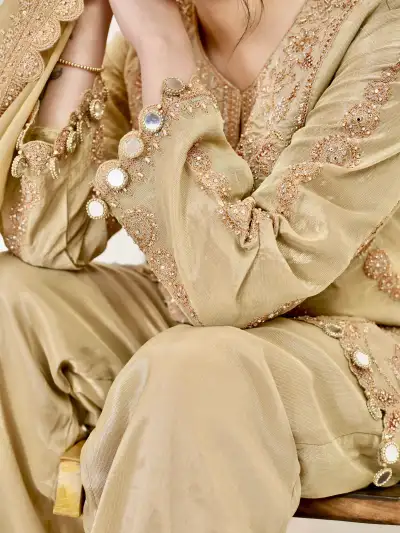 Olive Green Organza Silk Suit Set - 4