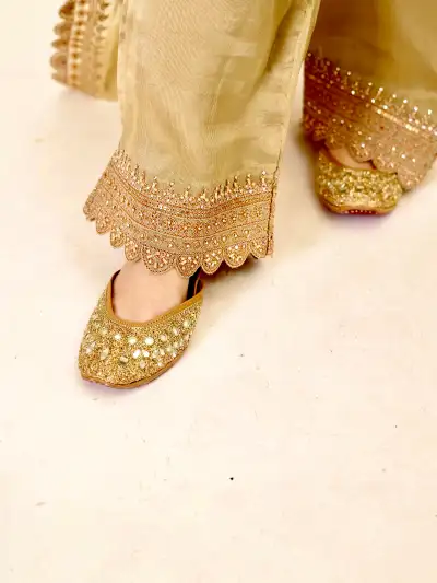 Olive Green Organza Silk Suit Set - 5