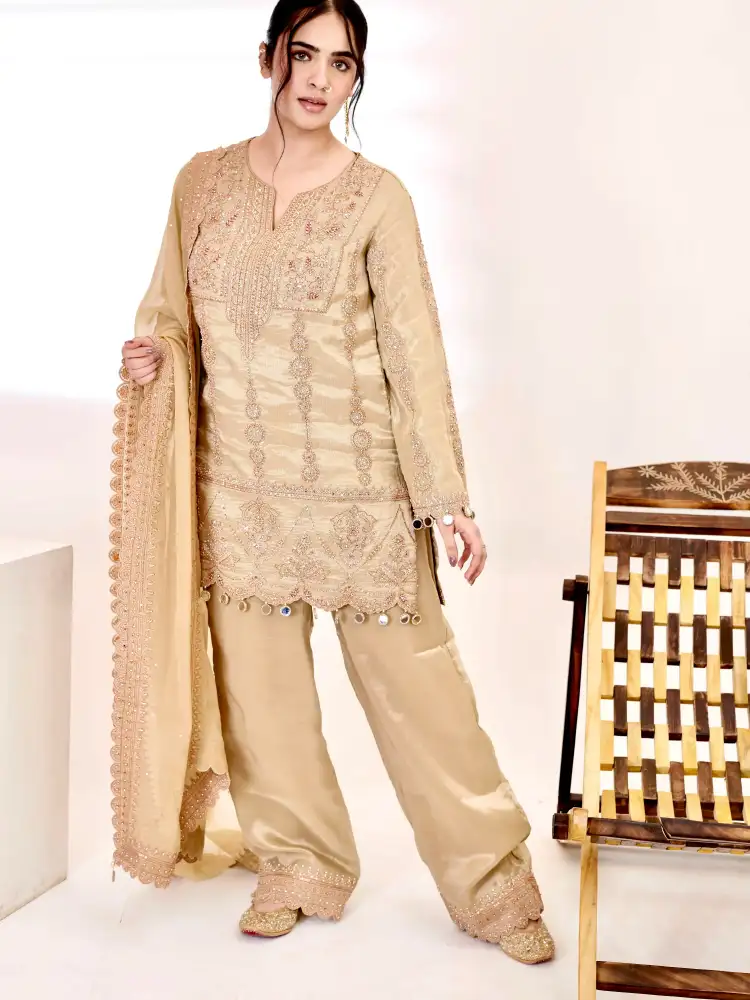Olive Green Organza Silk Suit Set thumbnail 3