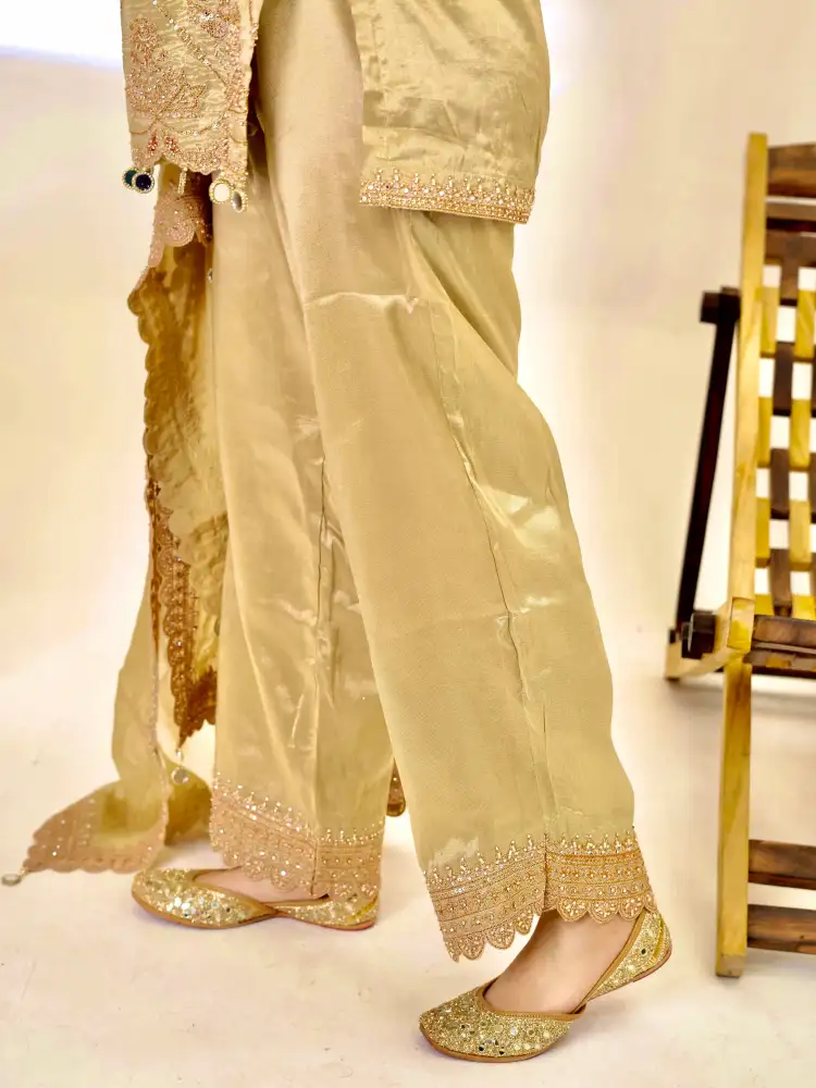 Olive Green Organza Silk Suit Set thumbnail 6