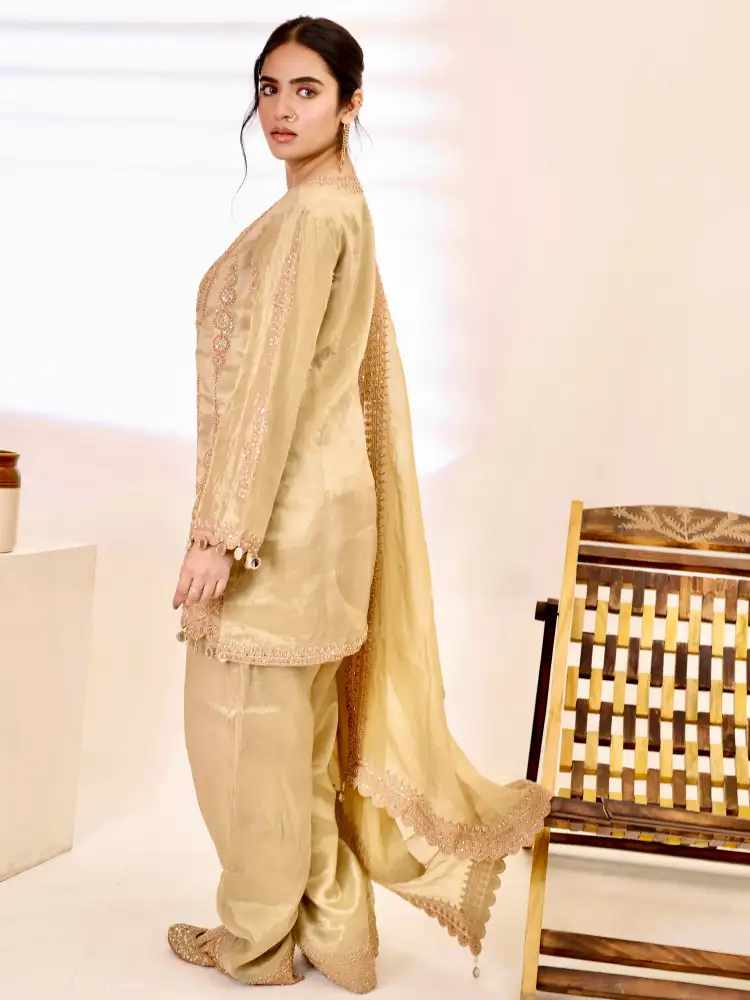 Olive Green Organza Silk Suit Set thumbnail 7