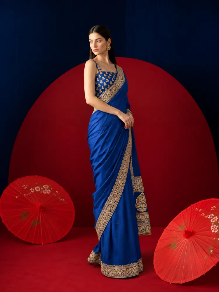 Traditional Royal Blue Silk Saree-0