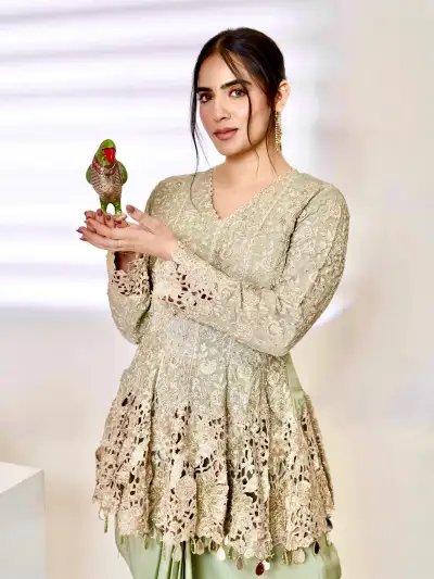 Pastel Green A-Line Short Kurti with Dhoti Set - 2