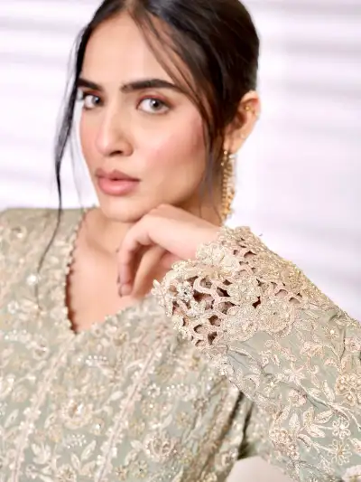 Pastel Green A-Line Short Kurti with Dhoti Set - 3