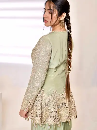 Pastel Green A-Line Short Kurti with Dhoti Set - 4