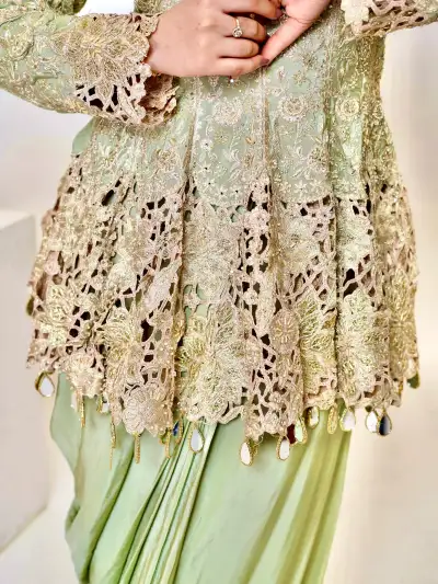 Pastel Green A-Line Short Kurti with Dhoti Set - 5