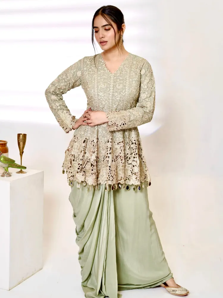 GREEN DESIGNER INDO WESTERN - 1