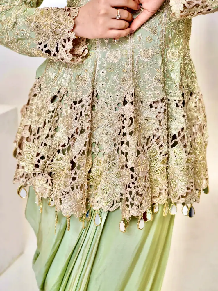 Pastel Green A-Line Short Kurti with Dhoti Set thumbnail 5