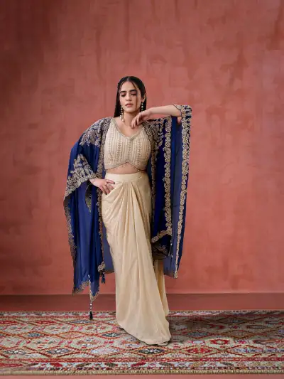 Cream Satin Co-Ord Set with Shrug - 1