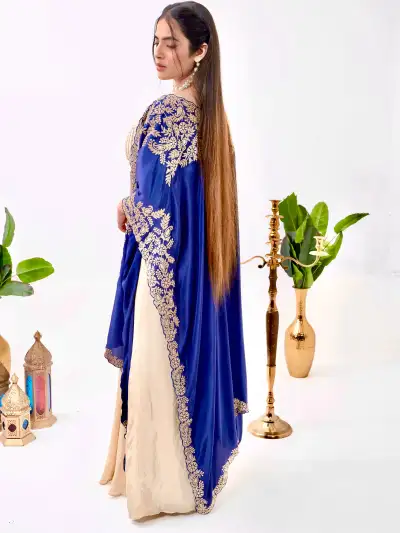 Cream Satin Co-Ord Set with Shrug - 3