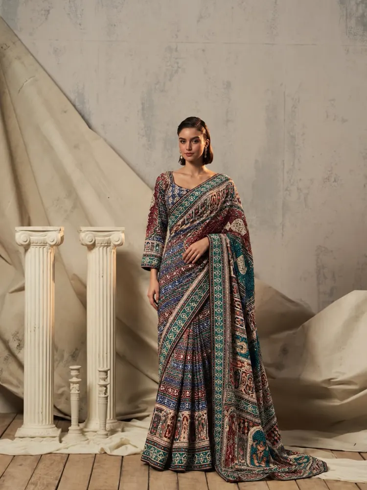 Handcrafted Fusion Chinon Saree-1