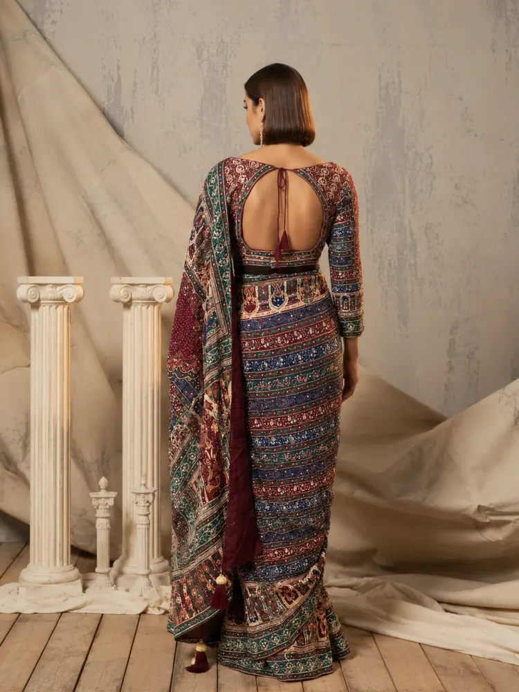 Handcrafted Fusion Chinon Saree-2