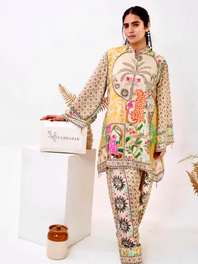 Multicolor Printed Silk Farshi Salwar Set - 1