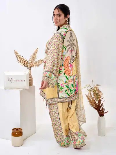Multicolor Printed Silk Farshi Salwar Set - 2