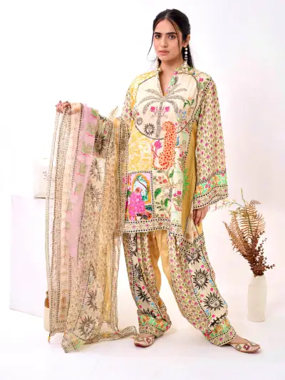 Multicolor Printed Silk Farshi Salwar Set - 3