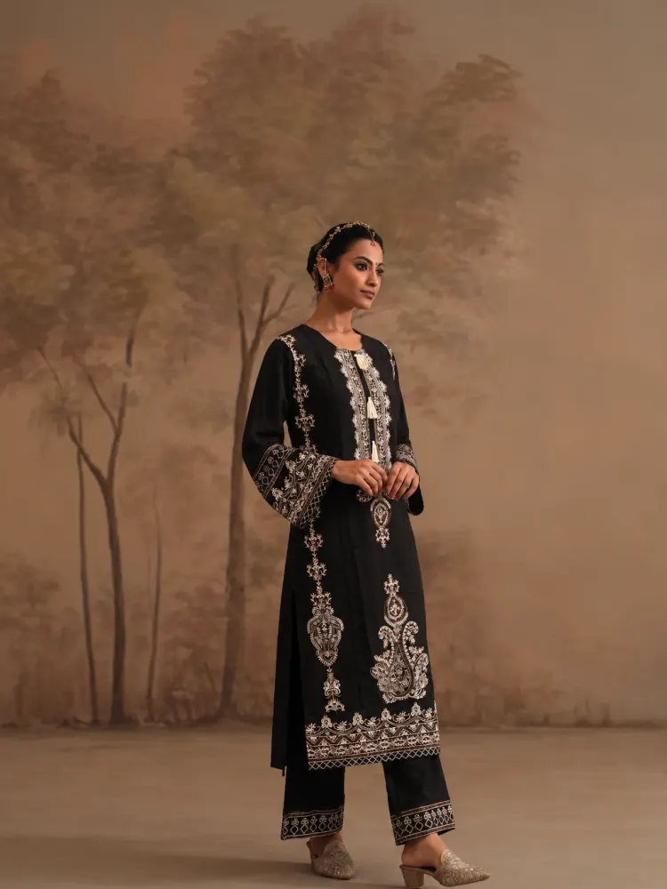 Black Embroidered Cotton Suit-1