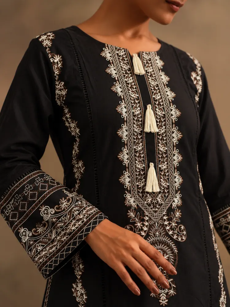 Black Embroidered Cotton Suit-2