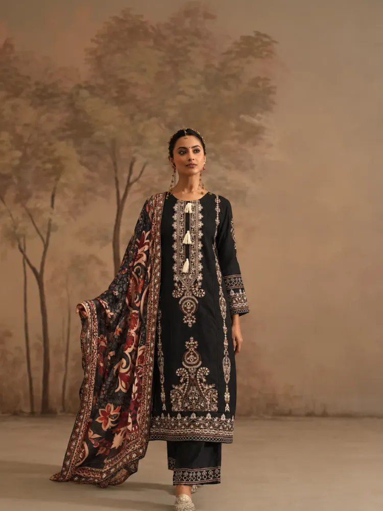 Black Embroidered Cotton Suit-0
