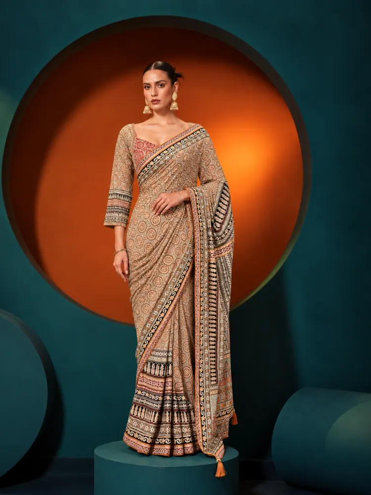 Heavy Multicolour Chinon Saree-0