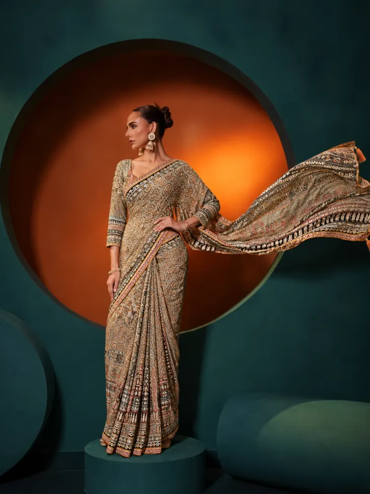 Heavy Multicolour Chinon Saree-1