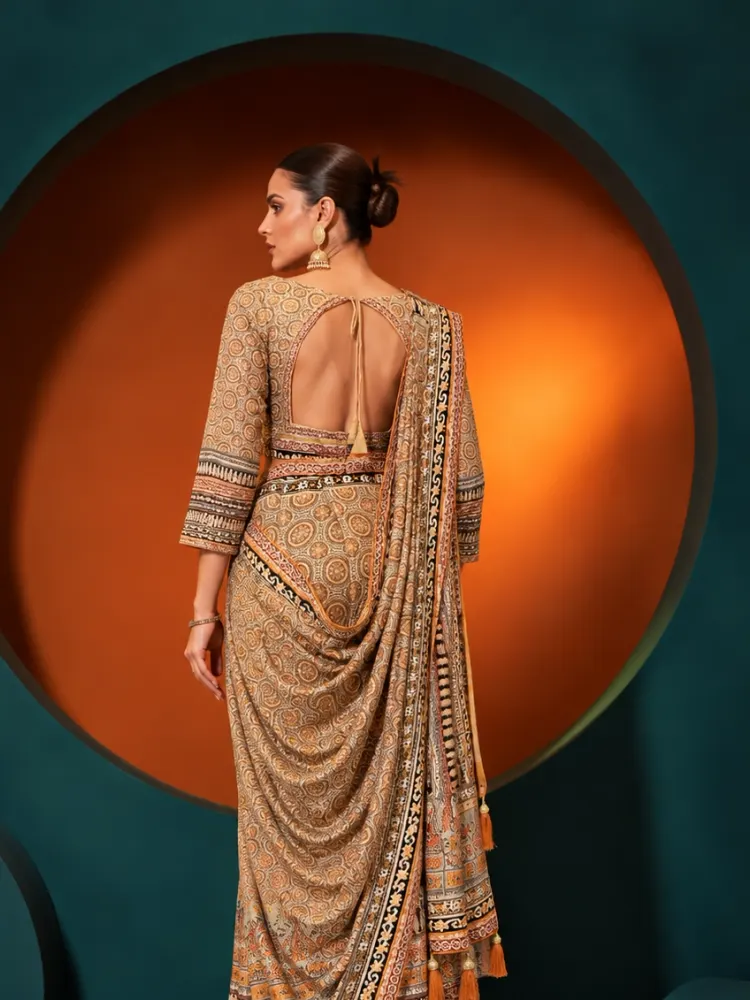 Heavy Multicolour Chinon Saree-2