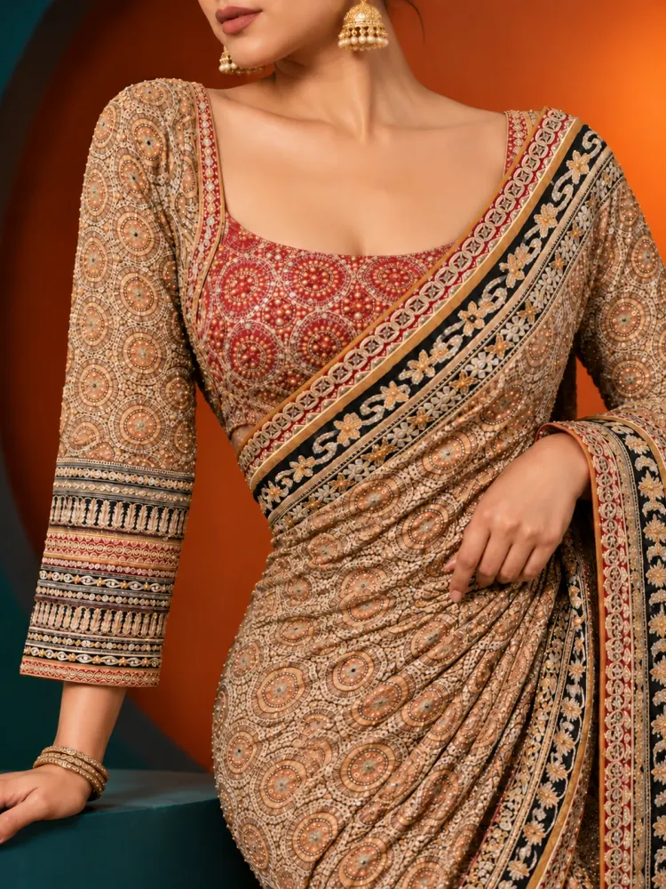 Heavy Multicolour Chinon Saree-3