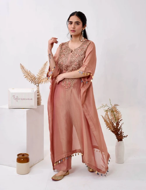 ONION ROSE GOLD KAFTAN KURTI STYLE PALAZZO SET - 2