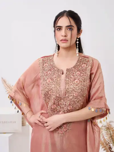 Onion Rose Gold Kaftan Kurti Style Palazzo Set - 5