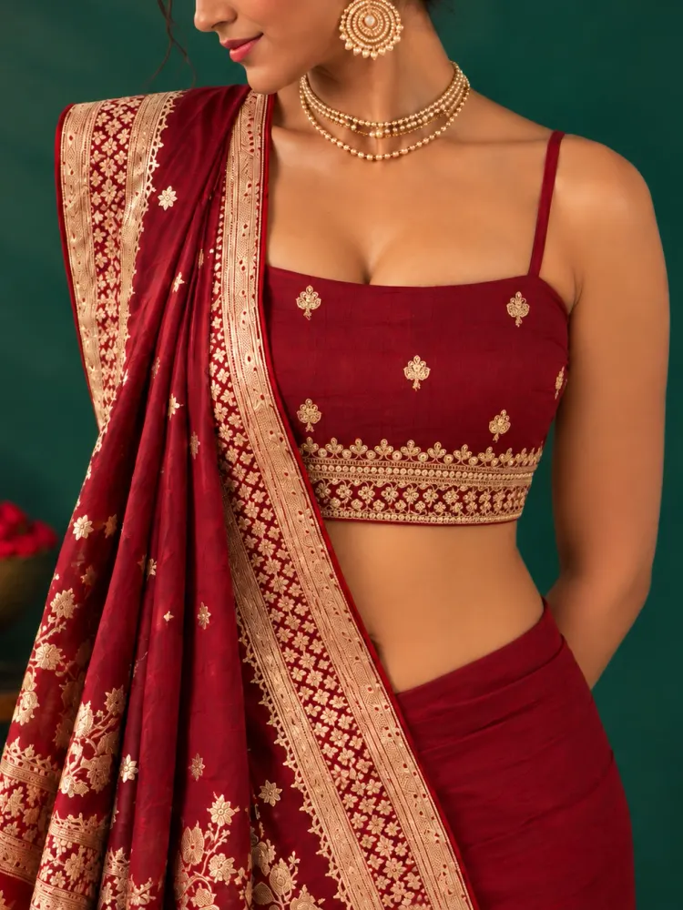 Maroon Dola Silk Bridal Saree-3