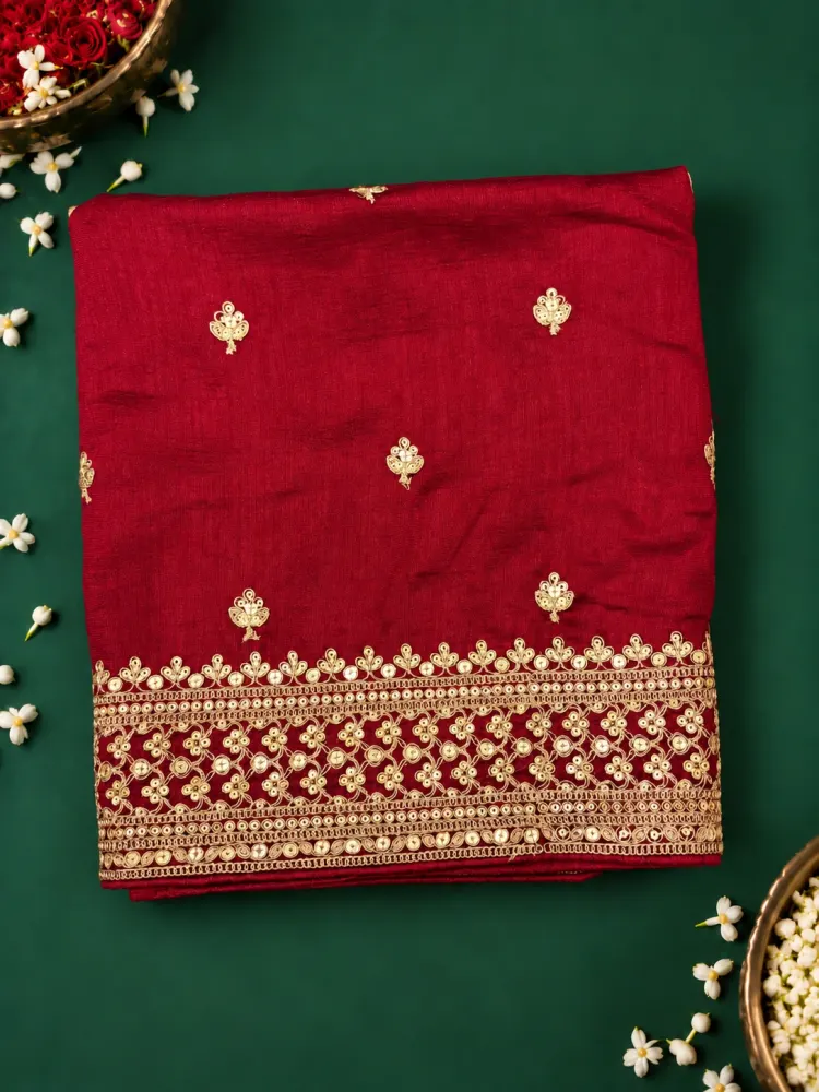Maroon Dola Silk Bridal Saree-4