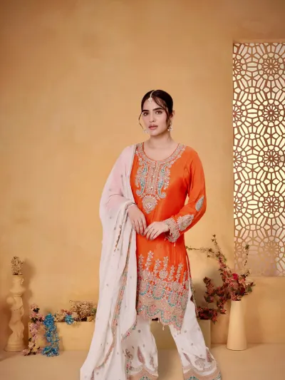 Designer Orange Farshi Salwar Suit-0