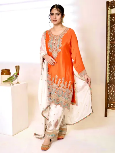 Designer Orange Farshi Salwar Suit-1