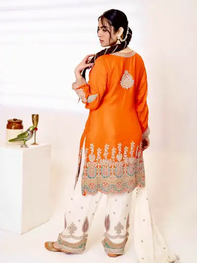 Orange Farshi Salwar Suit Set - 3