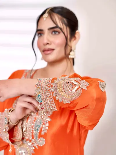 Designer Orange Farshi Salwar Suit-3