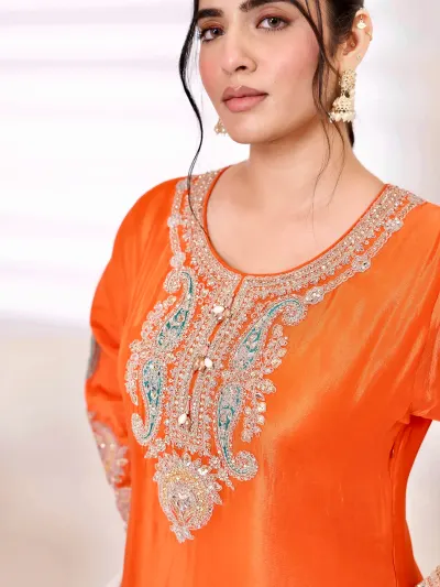 Designer Orange Farshi Salwar Suit-4