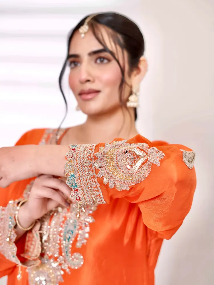 Designer Orange Farshi Salwar Suit-3