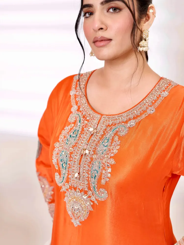 Designer Orange Farshi Salwar Suit-4