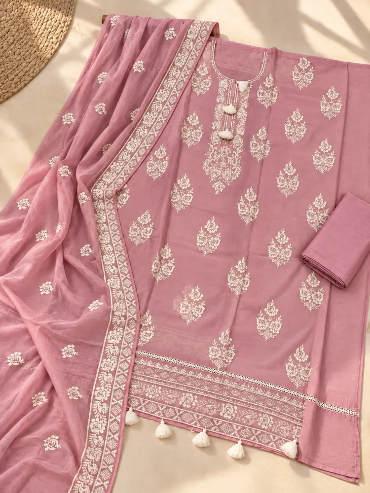 Women's Unstitched Pink Fabric Suit Set-0