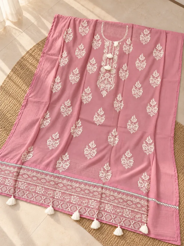 Women's Unstitched Pink Fabric Suit Set-1