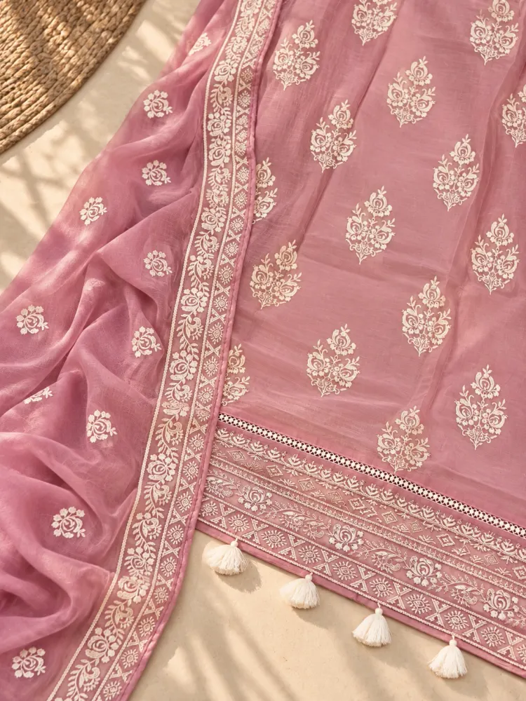 Women's Unstitched Pink Fabric Suit Set-2