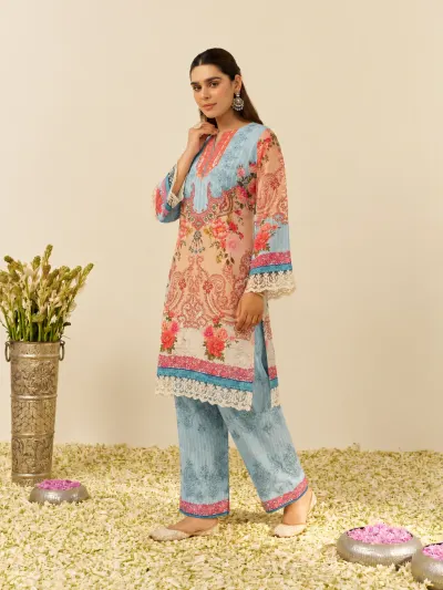Powder Blue Floral Coord Set-2